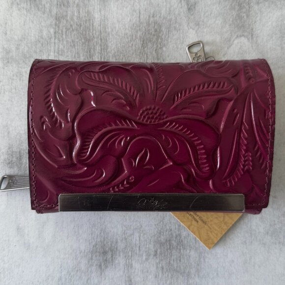Patricia Nash Wallet Cametti Leather Tooled RFID trifold Magenta Purple - Picture 2 of 11